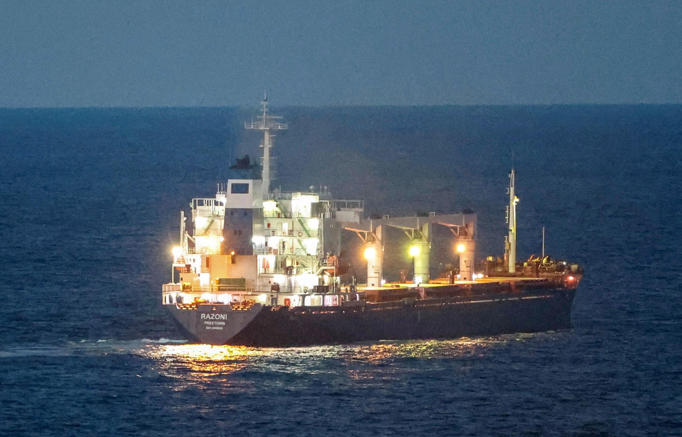 First grain ship to depart Ukraine moored off Turkish coast